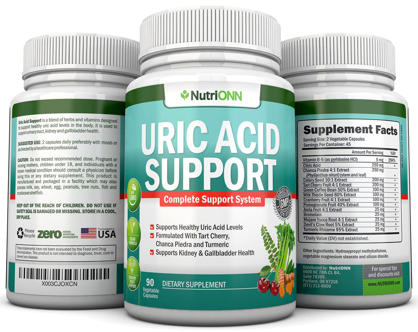 Uric Acid Flush - Herbal Uric Acid Cleanse Supplement - With Tart Cherry, Celery Seed Extract, Chanca Piedra, Devil’s Claw & Green Coffee Bean - Vegan