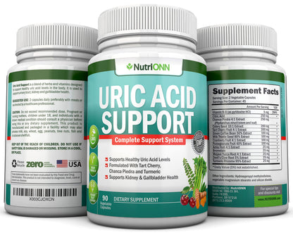 Uric Acid Flush - Herbal Uric Acid Cleanse Supplement - With Tart Cherry, Celery Seed Extract, Chanca Piedra, Devil’s Claw & Green Coffee Bean - Vegan
