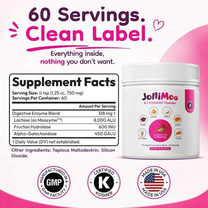 Trio Digestive Enzyme Powder for Gas & Bloating, Low FODMAP | Low FODMAP triple-enzyme powder eases gas & bloating from dairy, wheat, onion, garlic & beans. Corn-free. 60 servings.
