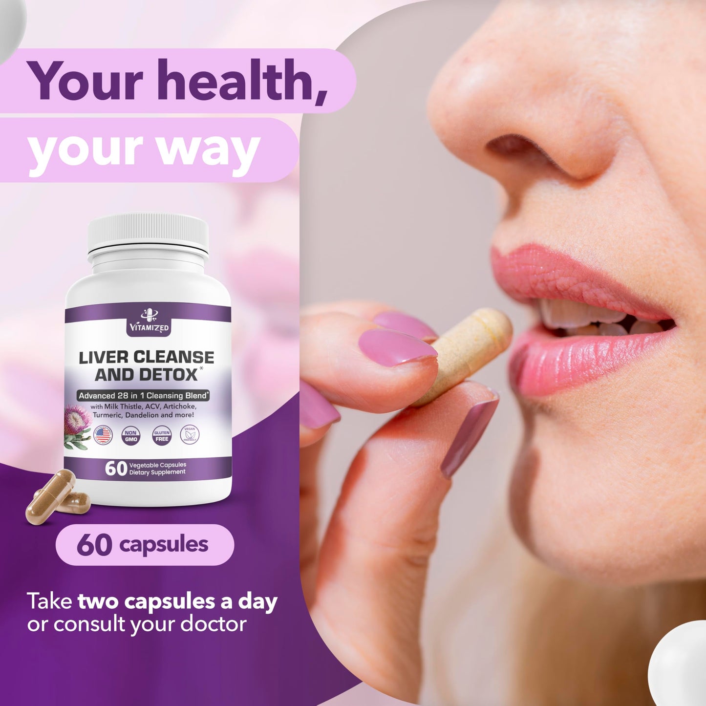 Liver Cleanse Detox & Repair Fatty Liver Supplements 28-in-1 Advanced Herbal Liver Health Supplement Formula - Milk Thistle Silymarin, Artichoke Extract, Dandelion & Apple Cider Vinegar - 60 Pills
