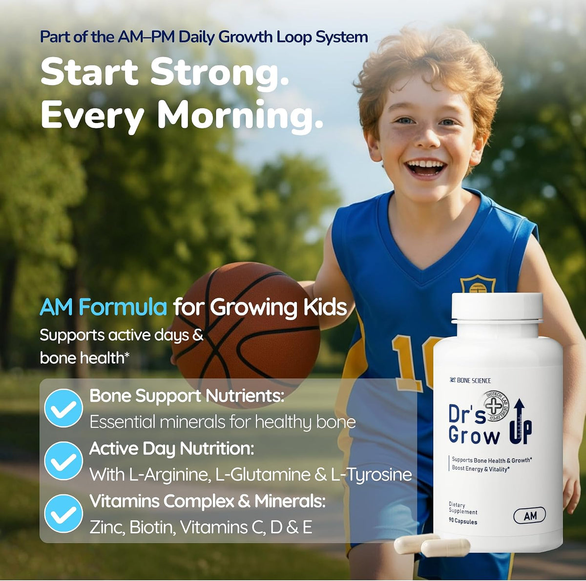 BONE SCIENCE Dr's Grow UP AM & PM Bone Support for Kids & Teens, D3 K2 MK-7