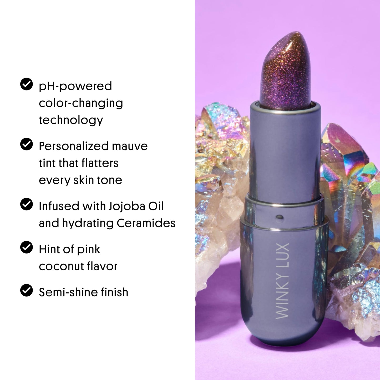 Winky Lux Aurora Glimmer Balm – Nourishing pH Lip Balm with Color Changing Mauve Tint, Hydrating Ceramides Soften and Hydrates Lips, Coconut Scent