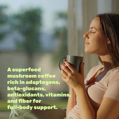 Organic Mushroom Coffee, 10oz – 10 Adaptogenic Mushrooms with Arabica Coffee + MCT Oil for Smooth Flavor – Turkey Tail, Lions Mane, Cordyceps, Chaga, Reishi – Immune, Energy,& Brain Support Supplement