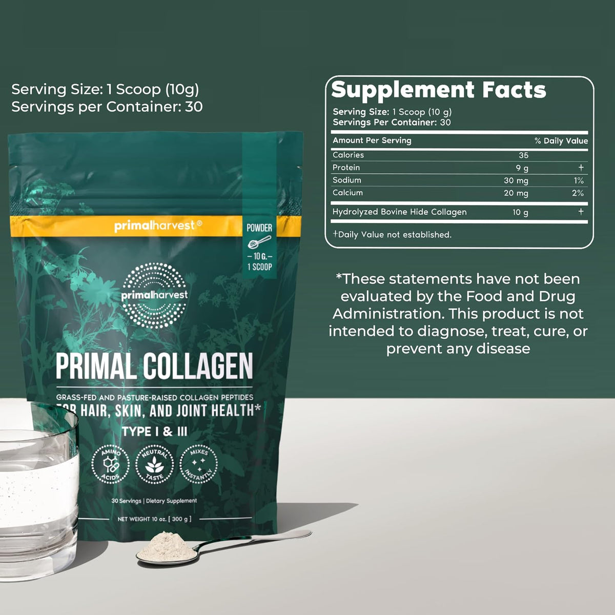 Primal Creatine Powder + Collagen Powder Bundle | 2-Pack | Muscle Recovery, Strength, and Performance| Unflavored, 30 Servings Each