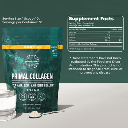 Primal Creatine Powder + Collagen Powder Bundle | 2-Pack | Muscle Recovery, Strength, and Performance| Unflavored, 30 Servings Each