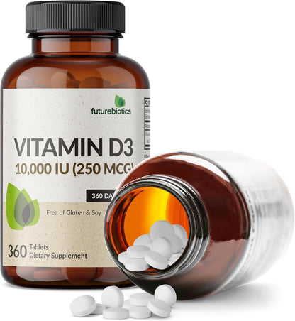 Futurebiotics Vitamin D3 10,000iu (250mcg) 360 Day Supply for Healthy Muscle Function and Immune Support, Non-GMO, 360 Tablets
