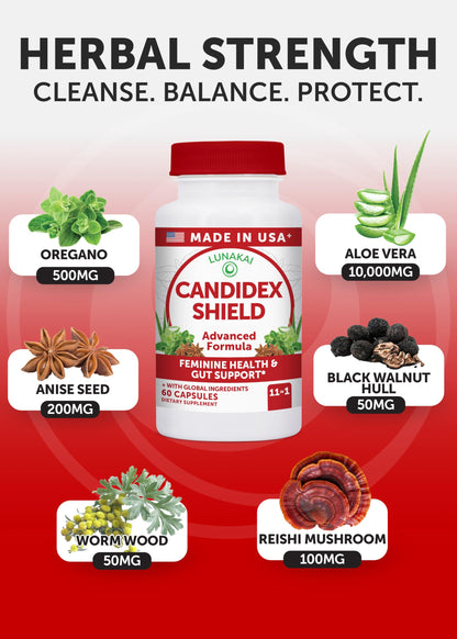 Lunakai USA Made Candida Cleanse Detox for Women & Men – 11-in-1 Gut Cleanse & Candida Support with Caprylic Acid for Daily Yeast Balance, 60ct