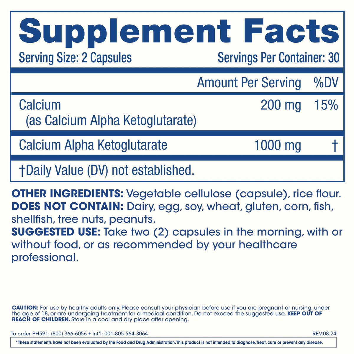 ProHealth, Ca AKG Supplement (Alpha Ketoglutarate) (1,000 mg per 2 Capsule Serving, 60 Capsules). Supports Metabolic Function and Healthy Aging Processes.