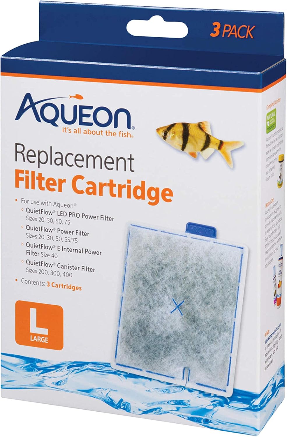 Aqueon Aquarium Fish Tank Replacement Filter Cartridges, Large - 3 Pack | Fish tank filter cartridge with activated carbon, rinse-install tab, change every 4 weeks, fits canister filter 200-400