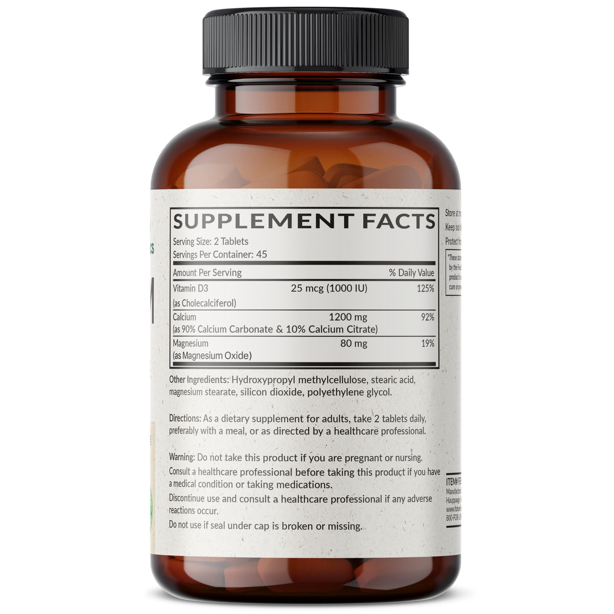 Futurebiotics Calcium 1200 MG Per Serving Sustained Release with Vitamin D3 1000 IU Per Serving Non-GMO, 90 Vegetarian Tablets