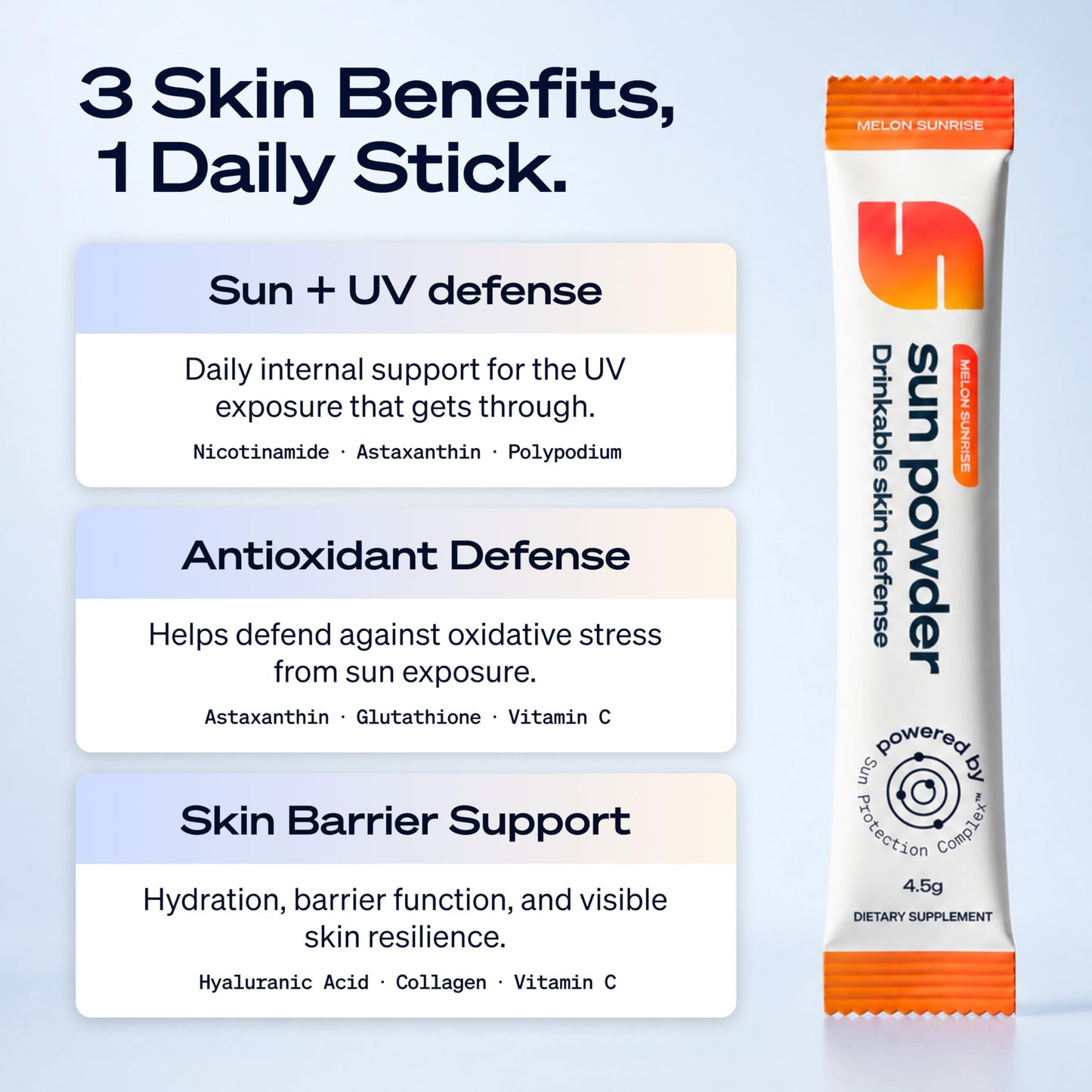 Sun Powder, First 3-in-1 Drinkable Skincare, by World-Class Dermatologist & Skin Surgeon, Regenerative Formula, Nicotinamide, Collagen Peptides, Astaxanthin,