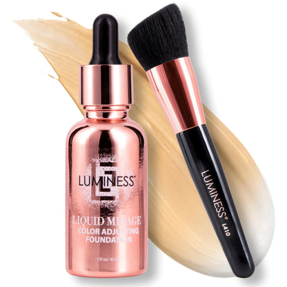 LUMINESS Liquid Mirage w/SPF 50 Color Adjusting Foundation Kit - Color Changing Foundation, SPF 50 Primer & Makeup Brush, Face Makeup for Mature Skin, 4in1 Liquid Foundation, Concealer & Moisturizer