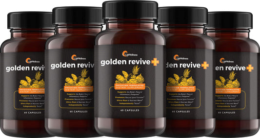 UpWellness Golden Revive + Joint Support Supplement Featuring Turmeric with Black Pepper, Quercetin, and Magnesium- Turmeric Boswellia Supplement - 6 Active Ingredients - 60 Capsules, 5 Pack UpWellnessBuy Supplements Australia