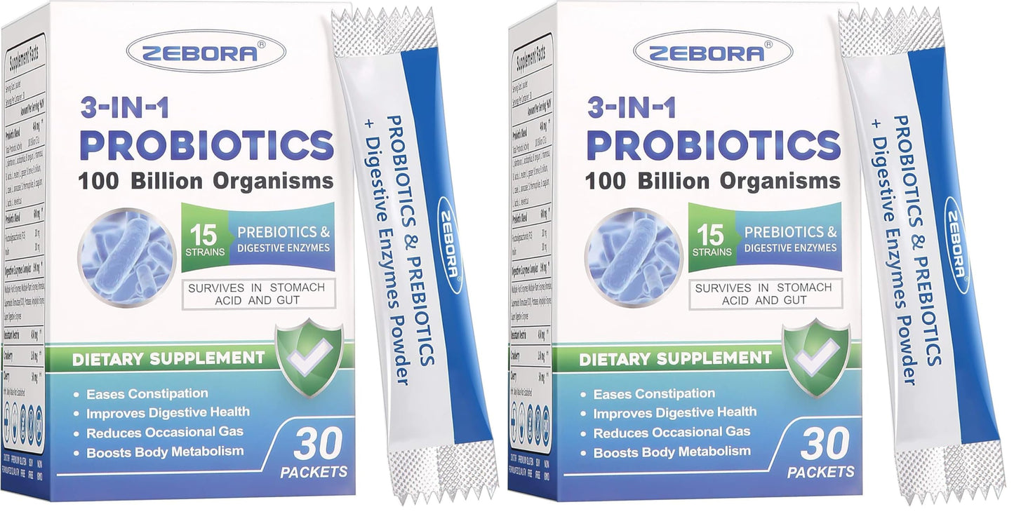 Probiotics for Women & Men - 100 Billion Plus Digestive Enzymes & Prebiotics, Highest Potency 3-in-1 Complete Probiotics for Digestive Health, Immune Support (Pack of 2)