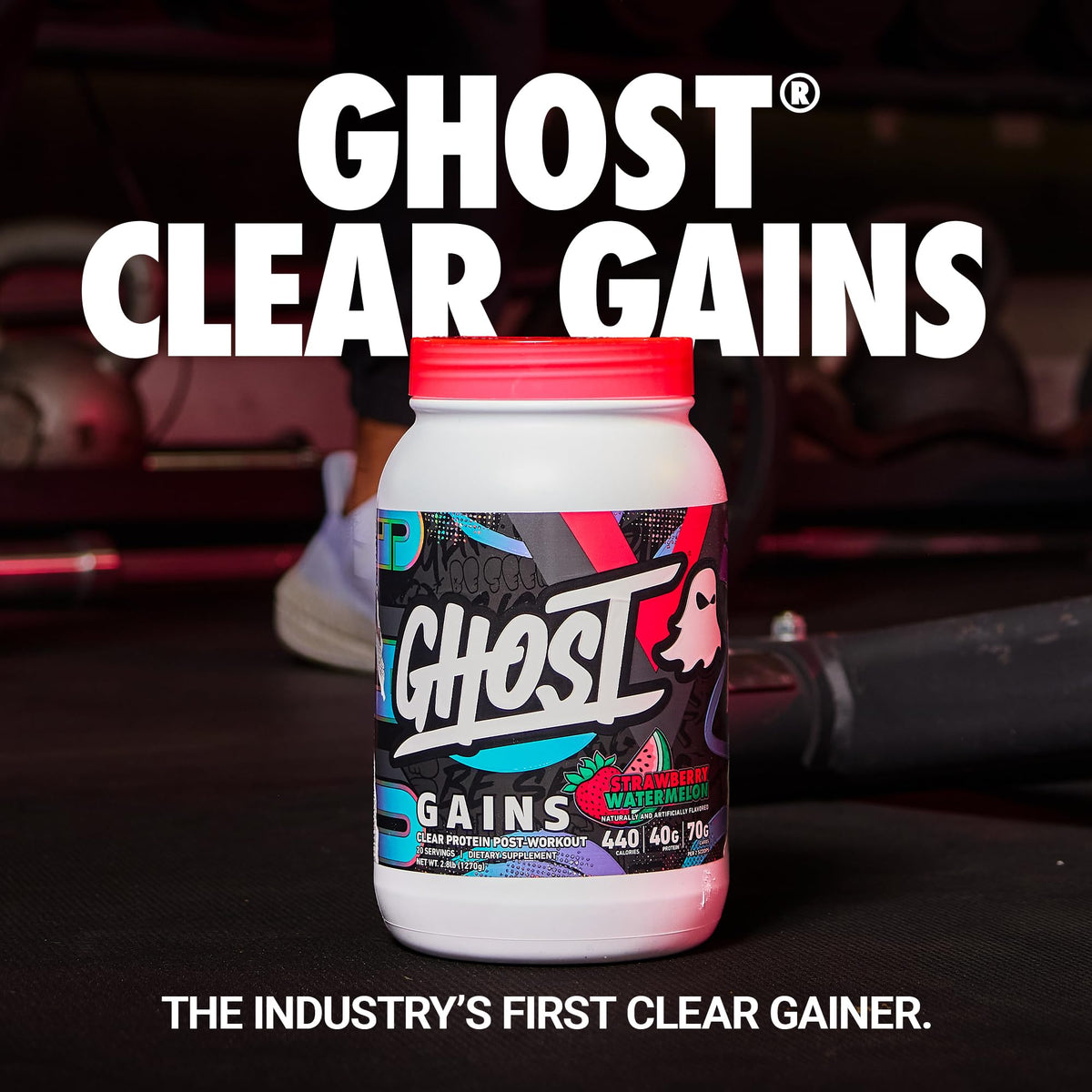 GHOST Clear Gains Mass Gainer Protein Powder - Post-Workout Weight Gainer Mix - 40g of Whey Protein Isolate, 440 Calories & 70g Vitargo Carbs - Lean Muscle Building & Recovery - Strawberry Watermelon