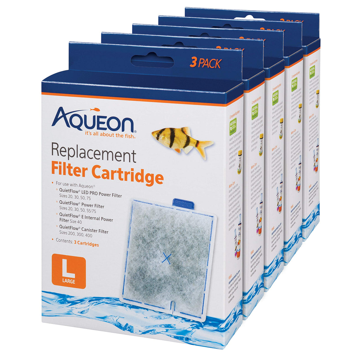 Aqueon Aquarium Fish Tank Replacement Filter Cartridges, Large - 3 Pack | Fish tank filter cartridge with activated carbon, rinse-install tab, change every 4 weeks, fits canister filter 200-400