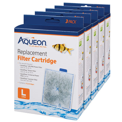 Aqueon Aquarium Fish Tank Replacement Filter Cartridges, Large - 3 Pack | Fish tank filter cartridge with activated carbon, rinse-install tab, change every 4 weeks, fits canister filter 200-400