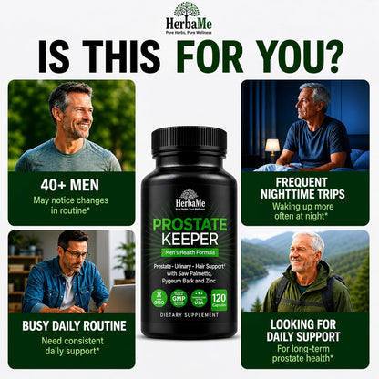HerbaMe Prostate Support Supplement for Men with Saw Palmetto, Pygeum Bark & Zinc – Supports Healthy Urinary Flow, Bladder Comfort & Prostate Function, Daily Men’s Wellness Formula, 120 Capsules