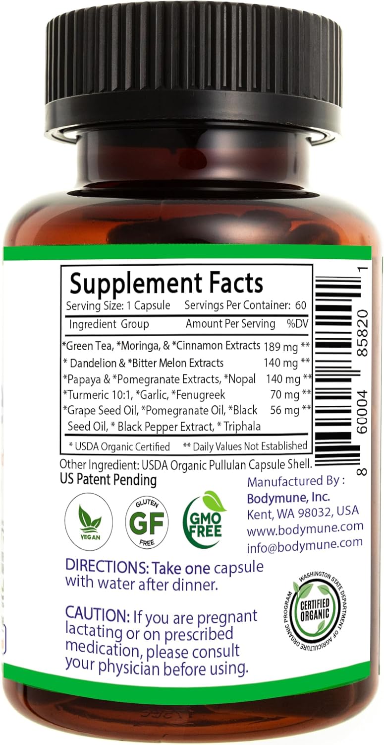 Bodymune Heart Health Blend Cholesterol Support – Organic Cardiovascular & Circulation Supplement – with Green Tea, Pomegranate & Black Seed Oil – 30Capsules – USDA Organic, Vegan