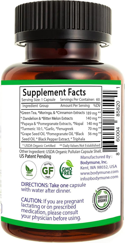 Bodymune Heart Health Blend Cholesterol Support – Organic Cardiovascular & Circulation Supplement – with Green Tea, Pomegranate & Black Seed Oil – 30Capsules – USDA Organic, Vegan