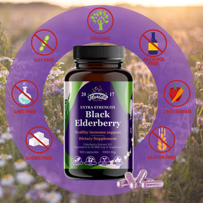 Black Elderberry Capsules | 180 Count | Sambucus Elderberry Vitamins, Non-GMO, Gluten Free, Organic Elderberry Extract Sambucus Nigra