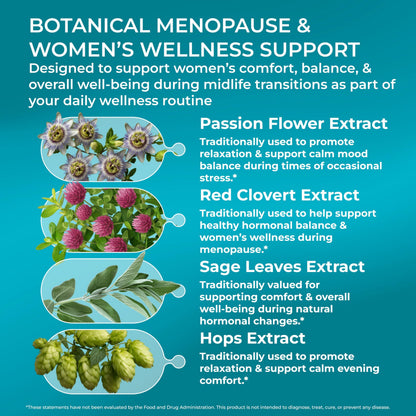 PUREHEALTH Research MenoHarmony - Herbal Menopause Supplement for Women - Female Hormone Balance for Hot Flashes & Night Sweats - with Passion Flower, Red Clover, Hops, Sage & More - 60 Capsules