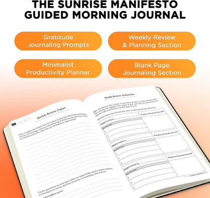 Health Planner Bundle - Fitness Planner & Sunrise Journal Set | Pairs a 5-Minute Gratitude Practice with a Spiral-Bound Workout and Food Log, Ideal Wellness Gift for Men and Women