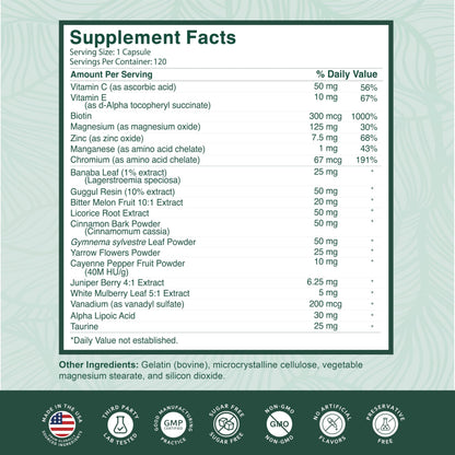 PurePremium Normal Blood Sugar Support Supplement - 20 Active Ingredients Complex to Support Blood Sugar Levels Already in The Normal Range - with Cinnamon