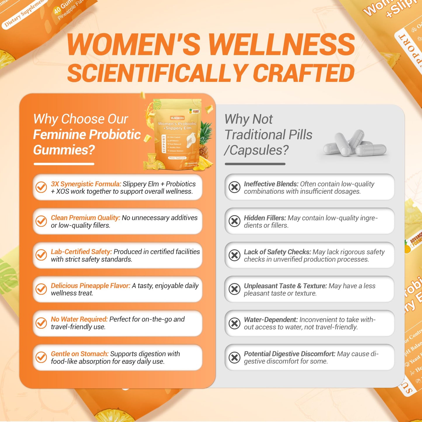 Her Juicy Womens Probiotic Gummies – Daily Feminine Care for Vaginal Health & Yeast PH Balance with Slippery Elm & Prebiotics – Supports Freshness & Balance – Individually Wrapped, 40 Gummies