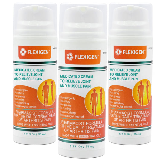 FLEXIGEN Pain Cream Lotion 3-Pack – Natural Menthol Formula with Frankincense & Essential Oils – Fast-Acting, Non-Greasy, Pleasant Scent FLEXIGENBuy Supplements Australia