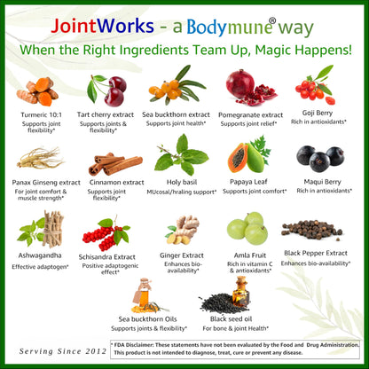 Bodymune JointWorks – Organic Joint & Muscle Support Supplement – Promotes Mobility, Flexibility & Comfort – 60 Capsules (2-Month Supply) – USDA Organic, Vegan, Gluten-Free, Non-GMO