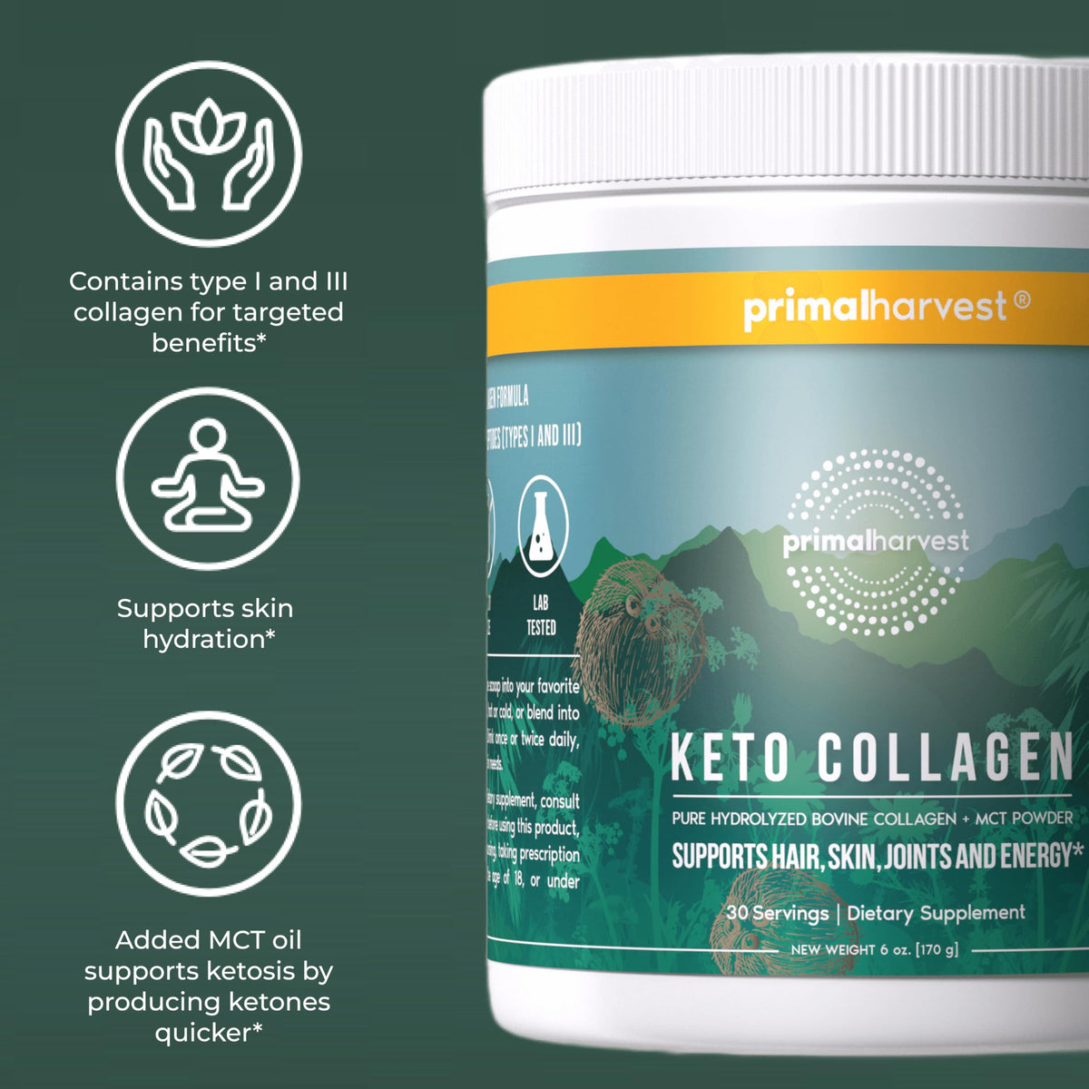 Primal Harvest Collagen - Powdered Daily Supplement, Dairy & Gluten Free