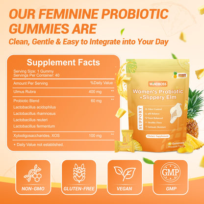Her Juicy Womens Probiotic Gummies – Daily Feminine Care for Vaginal Health & Yeast PH Balance with Slippery Elm & Prebiotics – Supports Freshness & Balance – Individually Wrapped, 40 Gummies
