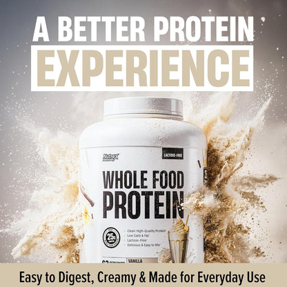 Whole Food Protein Powder - 25g Protein per Scoop, Lactose Free Protein with Beef Isolate, Collagen, Pea, Brown Rice, Chicken & Egg Protein, 0G Sugar, Keto Friendly, Vanilla Milkshake 63 Serv