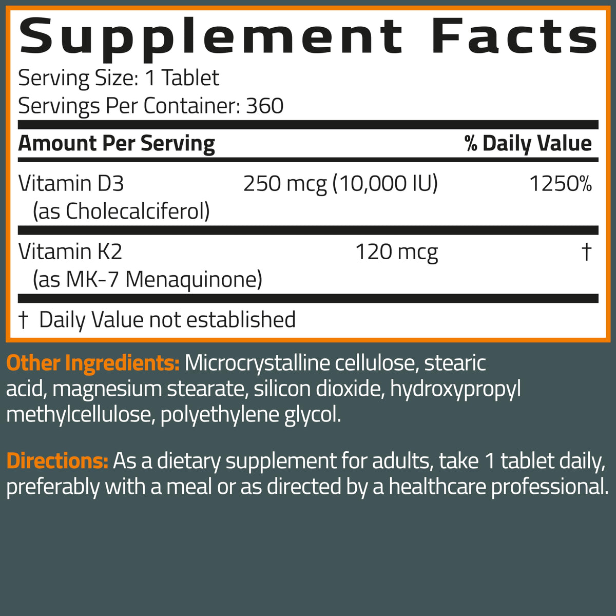 Bronson Vitamin K2 (MK7) with D3 Supplement Extra Strength 2 in 1 Support, 10,000 IU Vitamin D3 & 120 mcg K2 MK-7, 120 Tablets