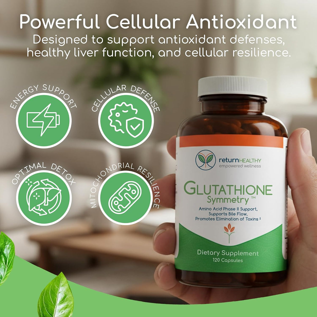 Glutathione Symmetry | S-Acetyl Glutathione Supplement | Antioxidants & Detoxification Supplement | Natural Cellular Support | All-Natural, Vegan, Non-GMO, 120 caps