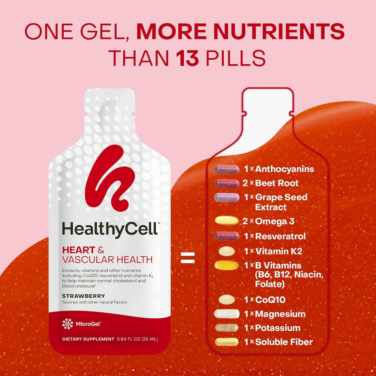 Healthycell Heart & Vascular Health Daily Liquid Supplement - 30 Gel Packs | 30 Day Supply of Liquid Supplement for Cardiovascular Support with Beet Root Powder, Resveratrol, CoQ10, Omega-3 & Vitamin K