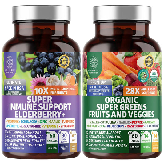 N1N Premium Organic Super Fruits & Veggies + Immune Support [38 Powerful Ingredients], Natural Super Greens Supplement with Alfalfa, Vitamins & Minerals, Zinc, Turmeric and Probiotic, 120 Caps Number One NutritionBuy Supplements Australia