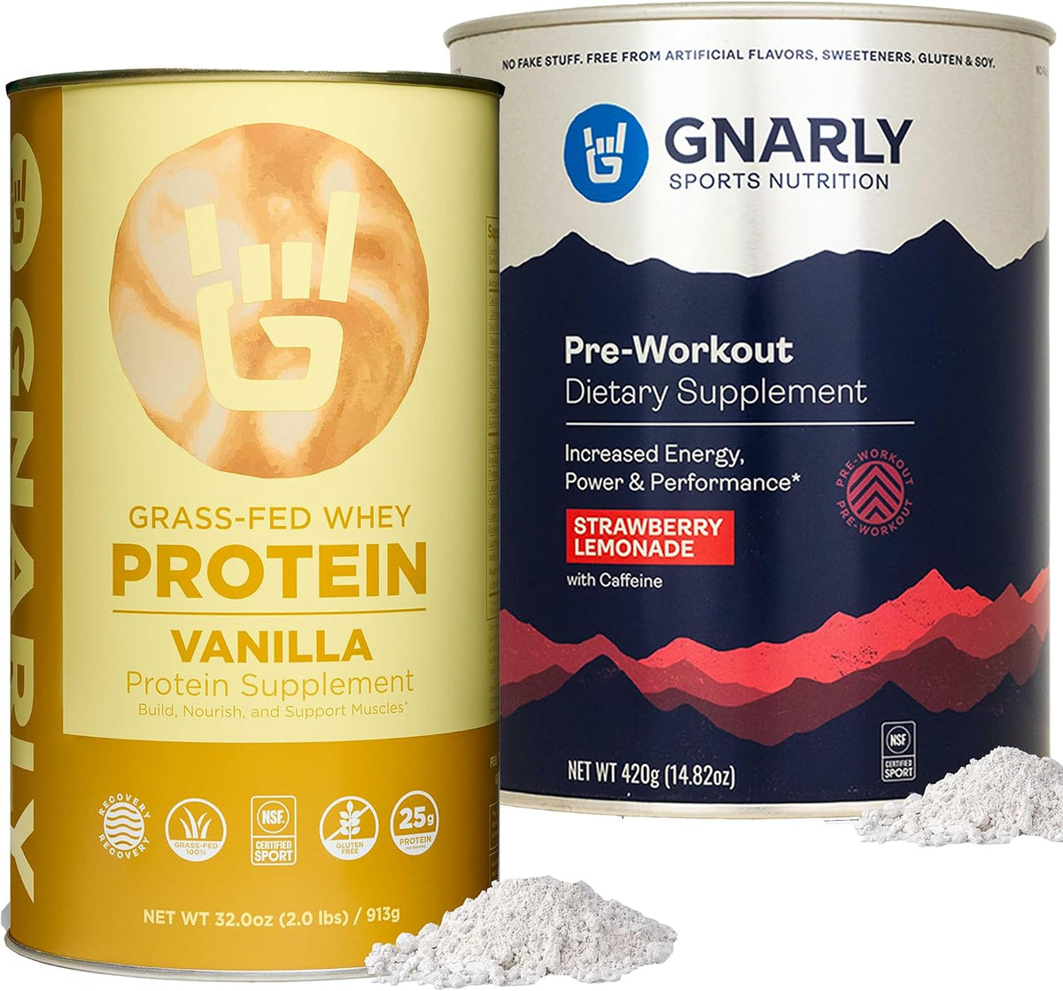 Gnarly Whey Grass-Fed Protein Supplement, Vanilla (32.0oz) and Gnarly Preworkout Strawberry Lemonade (14.82oz)