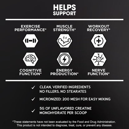 BioEmblem Creatine Monohydrate Powder - Unflavored Micronized Creatine Easily Mixes - Muscle Strength, Workout Recovery, Exercise Performance -