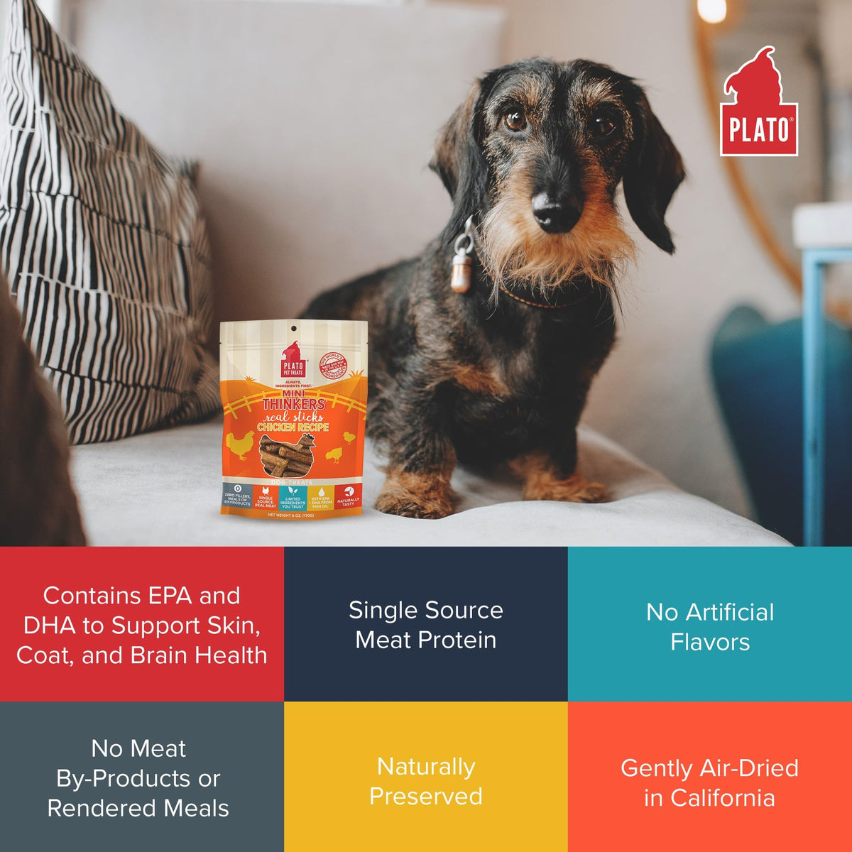 Plato Meat Sticks Salmon Dog Treats, Air-Dried High-Protein Soft Chews with Omega Fish Oil (EPA & DHA), 10 oz