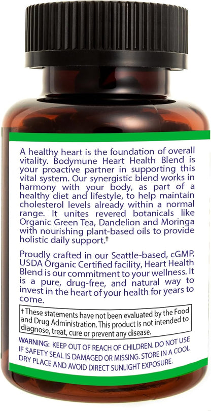 Bodymune Heart Health Blend Cholesterol Support – Organic Cardiovascular & Circulation Supplement – with Green Tea, Pomegranate & Black Seed Oil – 30Capsules – USDA Organic, Vegan (30 Count)