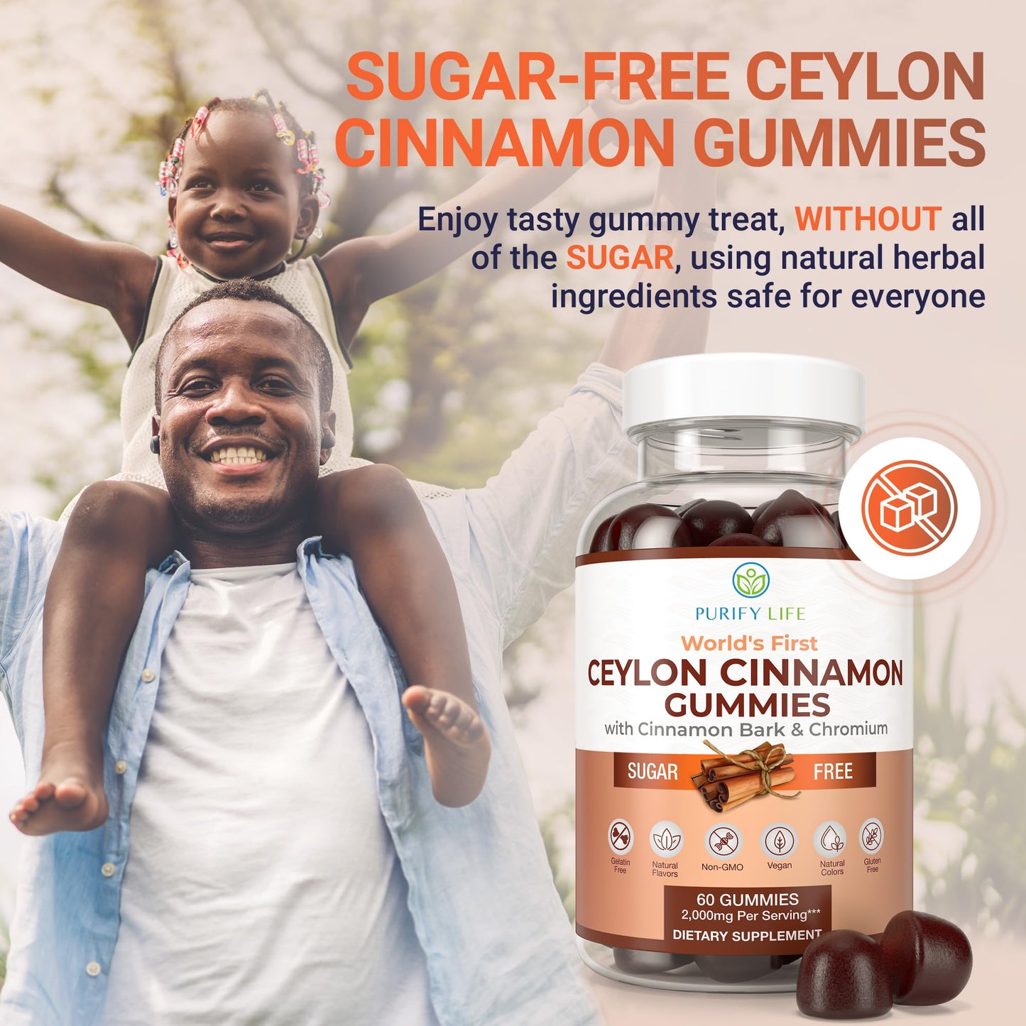 Sugar-Free Ceylon Cinnamon Gummies (2,000mg/Serving) – Vegan, Gluten-Free Herbal Cinnamon Supplement – Replace Cinnamon Capsules