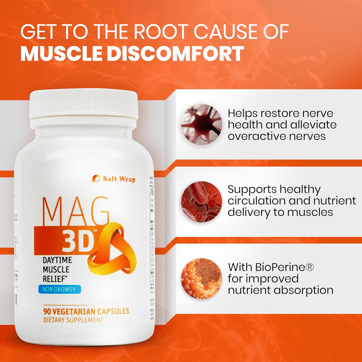 SaltWrap Joint & Muscle Recovery Bundle, Daytime - Collagen & Mag 3D | Made in USA GMP Facility, NSF Certified for Sport, Pairs Fortigel & Tendoforte with Alpha Lipoic Acid and Turmeric C3
