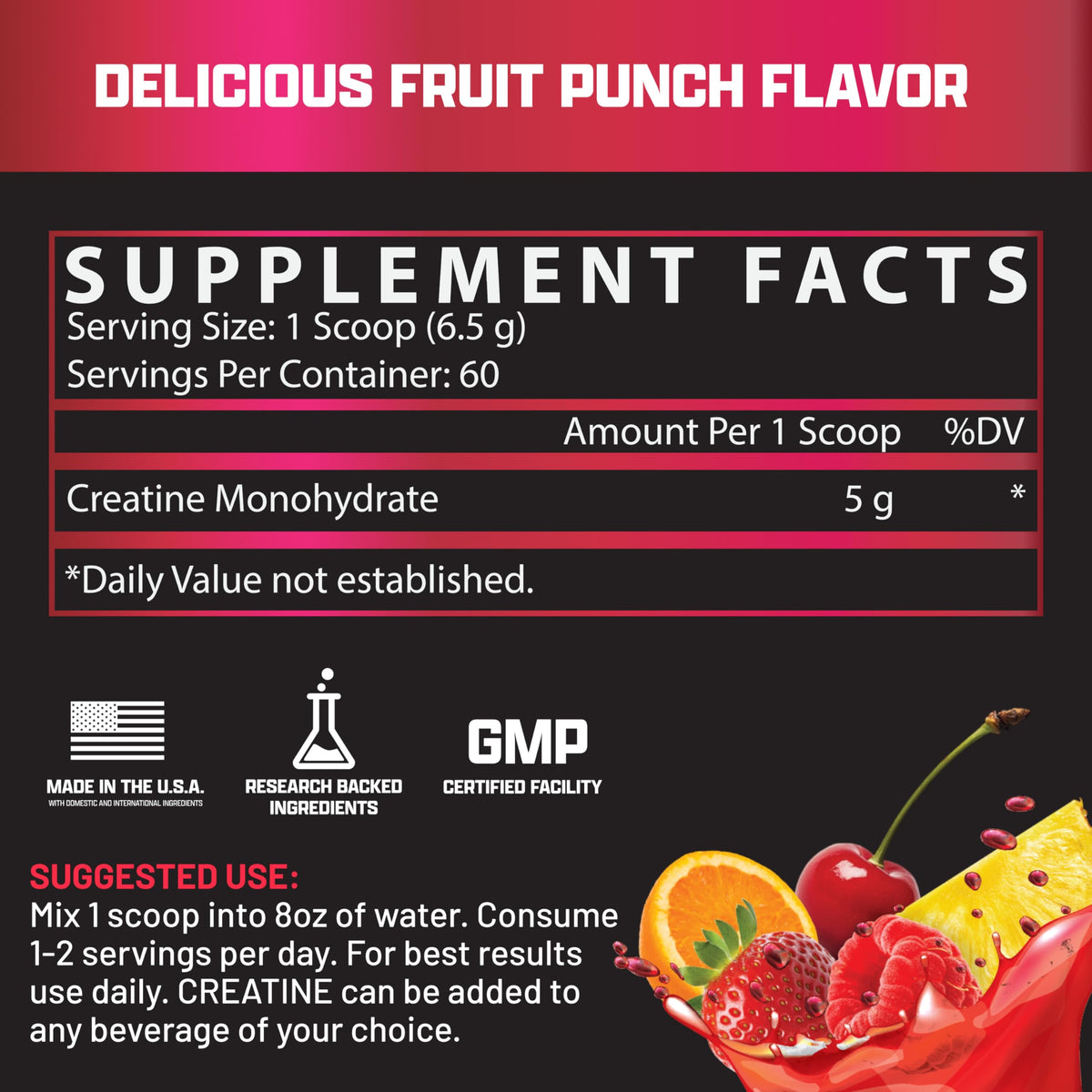 Nutrex Research Flavored Creatine Powder, Fruit Punch | 5g Creatine, Mixes Easily | Supports Energy, Muscle Growth, Energy and Performance | 60 Servings (60 Servings, Fruit Punch)