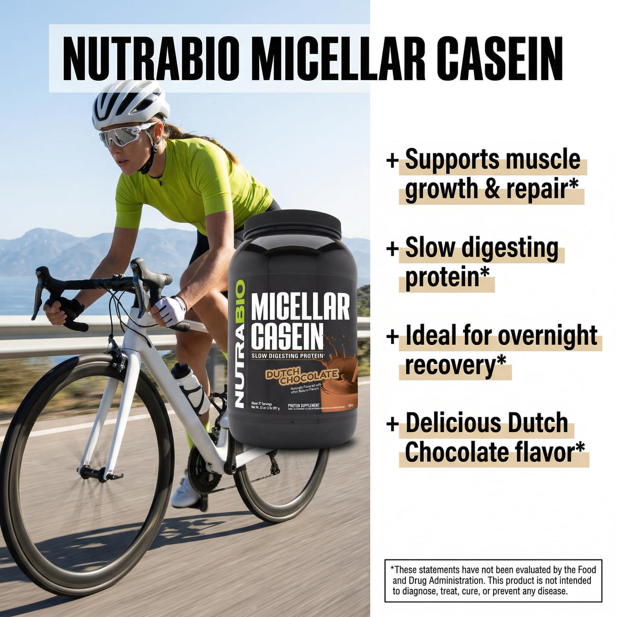 NutraBio Casein Protein Powder, Micellar Casien Powder, 25g Slow Digesting Protein, Helps Keep You Full, Overnight Muscle Recovery & Growth, BCAA & EAA, Gluten Free, Soy Free, 2lb Strawberry Ice Cream