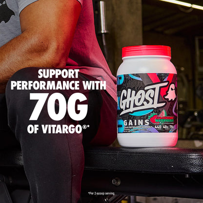 GHOST Clear Gains Mass Gainer Protein Powder - Post-Workout Weight Gainer Mix - 40g of Whey Protein Isolate, 440 Calories & 70g Vitargo Carbs - Lean Muscle Building & Recovery - Strawberry Watermelon