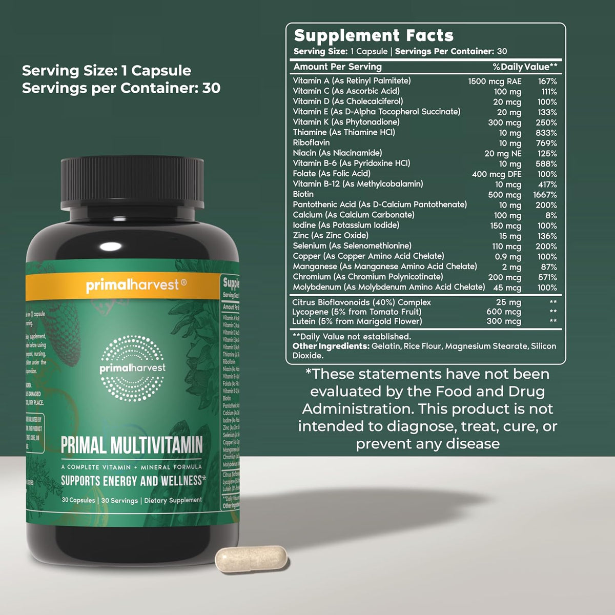 Primal Harvest Multivitamin & Collagen Supplements for Women and Men Multi Vitamin Capsules and Collagen Peptides Pills Bundle