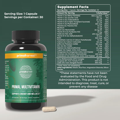 Primal Harvest Multivitamin & Magnesium Supplements for Women and Men Multi Vitamin Capsules and Magnesium Glycinate Pills Bundle