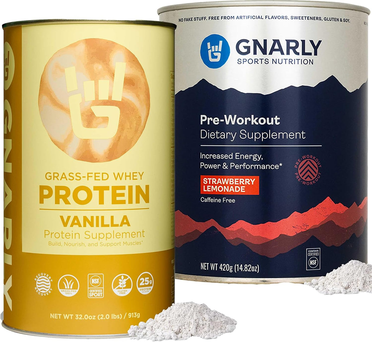 Gnarly Whey Grass-Fed Protein Supplement, Vanilla (32.0oz) and Gnarly Preworkout Strawberry Lemonade Caffeine Free (14.82oz)